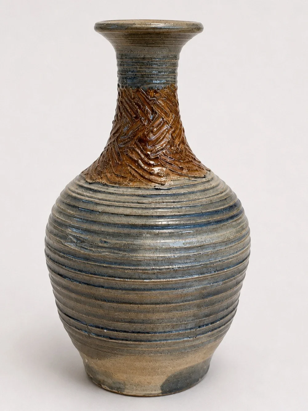 Vintage 1980 Signed Studio Pottery Vase Hand Thrown Ribbed Art Pottery 6.5”
